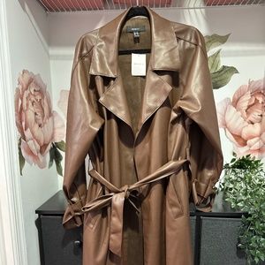 Brown Faux Leather Trench Coat - NWT - 2X - Forever 21
